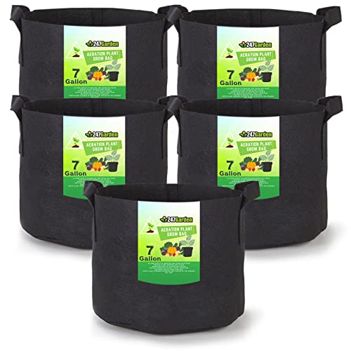 247Garden 5-Pack 7-Gallon Aeration Fabric Pot/Plant Grow Bag w/Handles (260 GSM, Black, 12H x 13D) - Black - 7 Gallon