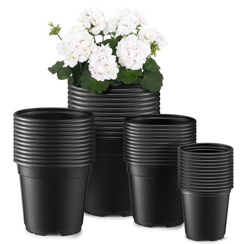GROWNEER Nursery Pots with Drainage Holes Pack of 48 Pots 3.5/4.5/5.5/6.5 Inch and Plant Label Flexible Seedling Pots Seed Starting Planter for Indoor Outdoor Flowers, Succulents, Cactus - Black - 48Pcs (3.5/4.5/5.5/6.5 inch)