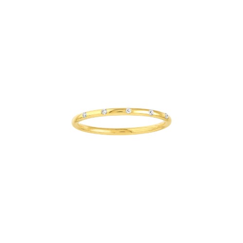 14K Gold Ring with Small Diamonds - 14K Yellow Gold