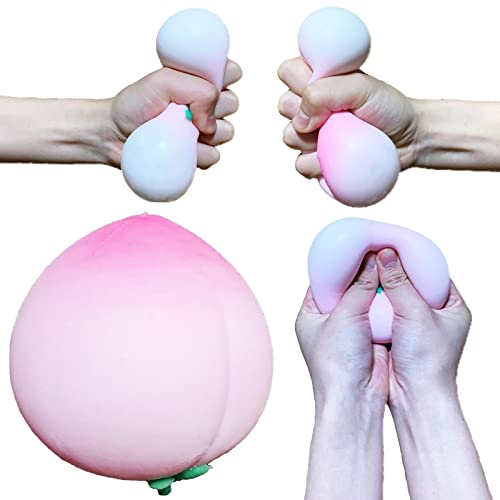 Squishy Stress Balls Peach Squeeze Ball 1 Pack, Fun Dough Ball Stretchy Fidget Toys Stress Ball for Kids ＆ Adults, Ideal for Autism/ADHD/Teens Anxiety - 1 Pink Peach