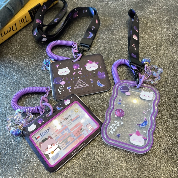 Starry Forest Cat Divination ID Badge Holder with Lanyard, Card Holder, teacher lanyard, plastic cute teacher accessory, gift for her