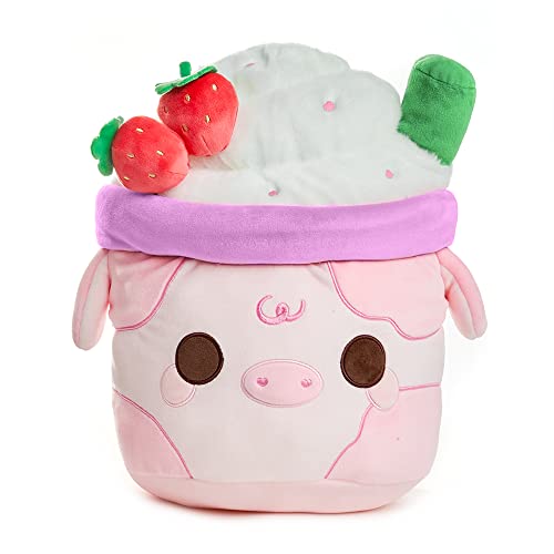 Cuddle Barn PlushGoals - Strawberry Mooshake Super Soft Cute Kawaii Cow Dessert Drink Collectible Stuffed Animal Plush Toy, 10 inches - Strawberry Mooshake