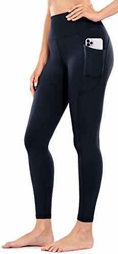 OVRUNS Yoga Pants for Women - High Waist Gym Leggings Tummy Control Workout Running Exercise Gym Fitness Leggings with Pocket - Navy Blue - L