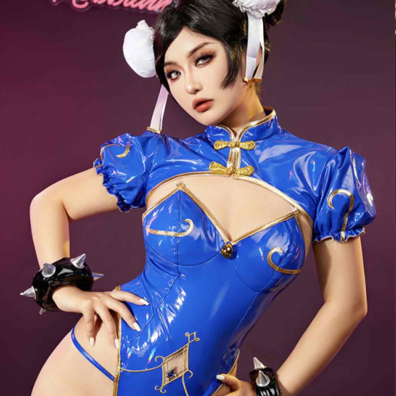 SF Chun-Li Derivative Sexy Lingerie Bunny Costume Bodysuit and Top with Thigh Socks