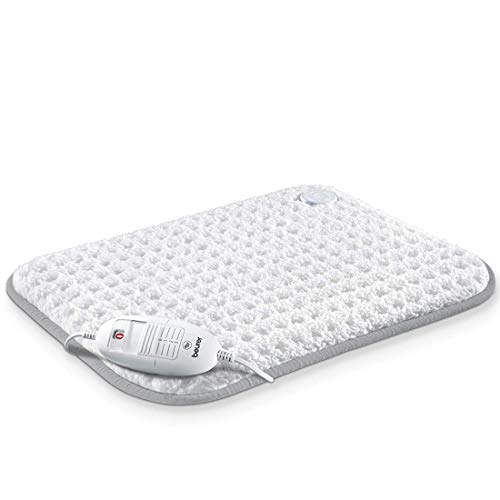 Beurer HK123 Nordic XXL Heat Pad, Longer Electric Pad For Even More Comforting Warmth And Relaxation, 3 Temperature Settings & Automatic Switch-Off, 60 x 30 cm - 44 x 33 cm Beige & Red Trim