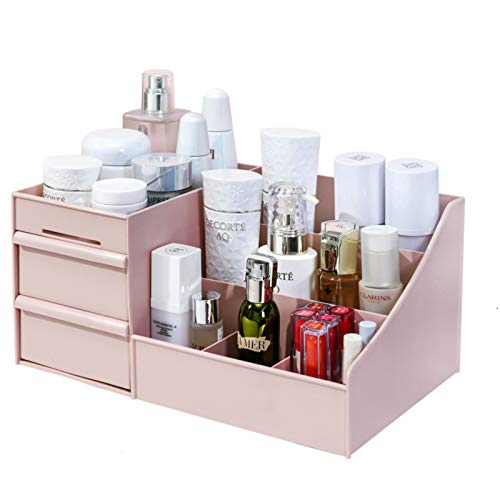 Simbuy Makeup Organizer for Vanity— Bathroom Countertop Cosmetics Organizer with Drawers for Lipstick, Brushes, Lotions, Eyeshadow, Nail Polish and Jewelry (Pink) - Pink