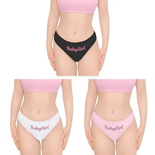LittleForBig Women's Ladies Soft Cotton Underwear Comfortable Hipster Briefs 3 Thong Panties Pack - Babygirl