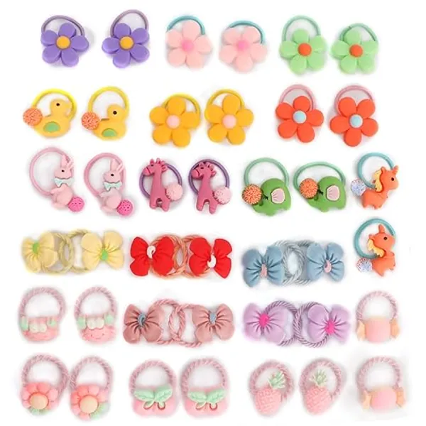 Unaone 40 PCS Hair Ties Stretchable Rubber Cartoon Elastic Hair Band Cute Hair Ties For Girls, Little Hair Bands Ropes Ponytail Holder for Thin Hair, Suitable for Baby Girls Toddlers Kids Children