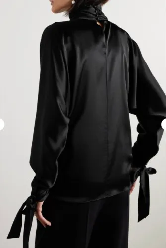 SAINT LAURENT Tie-detailed duchesse silk-satin blouse