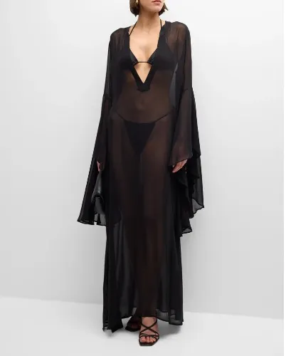 Sheer Waterfall Kaftan Coverup