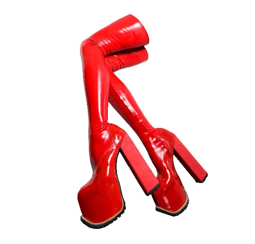 Red Latex Platform Boots