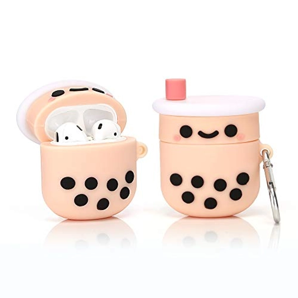 YIGEYI Airpods Étui en Silicone Compatible avec Les Airpods 1 et 2 Case Couverture de Dessin Animé 3D Mignon Drôle [Série de Boissons en Conserve] (Thé au Lait Perlé) - Thé au Lait Perlé