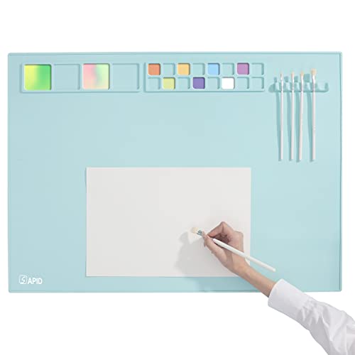 Extra Large 32"×24" Silicone Painting Mat with Raised Edges, NonStick Silicone Craft Mat for Resin Casting, Silicone Art Mat for Kids, Creator, Silicone Mats for Crafts, Clay, SAPID, Mint Green - Mint Green - 32x24 Inch