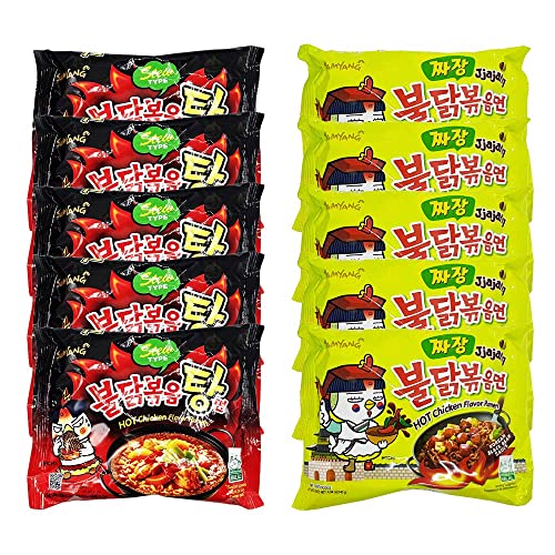 10x Samyang Buldak Ramen Instant Nudeln - Fire Noodle Set mit Hot Chicken Flavour - 5x Jjajang & 5x Stew Type