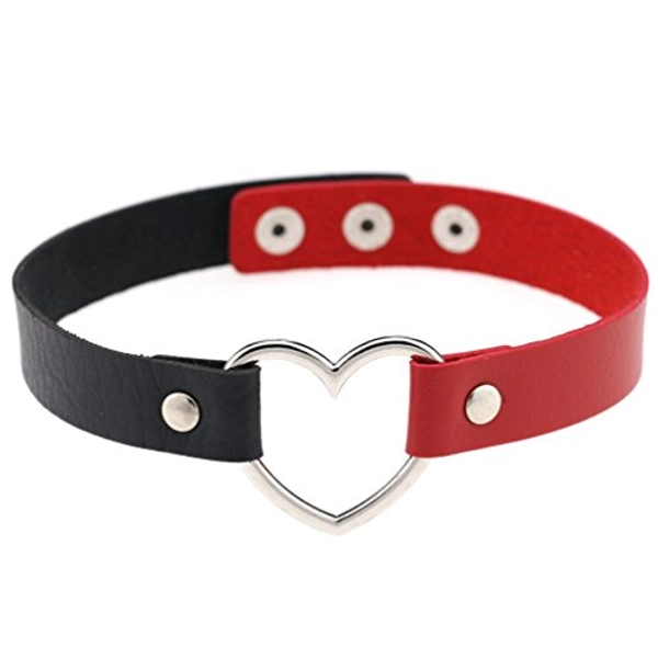 AKOAK Girls Love Heart Choker Double Color PU Leather Collar Punk Collar Choker Necklace Heart Goth Fans Choker Necklace (Black-Red)