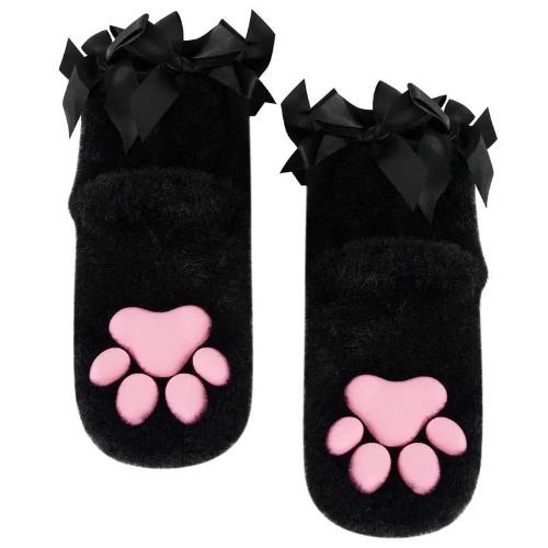Fuzzy Neko Cat Paw Socks Made with High-Quality Fabric - Black Socks