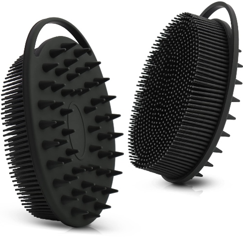 Upgrade Silicone Body Scrubber and Hair Shampoo Brush, All in One, Premium Silicone Loofah, Exfoliating Body Brush, Shower Scrubber for Body, Scalp Massager for Women, Men, Pet (1PC Black) - Black