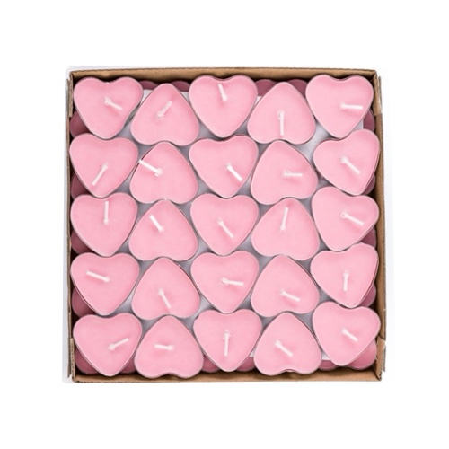 50 Pack Heart Shaped Unscented Tea Lights Candles – Smokeless Tealight Candles - Decorations for Wedding, Party, Votives, Oil Burners and Christma (Pink) - Pink