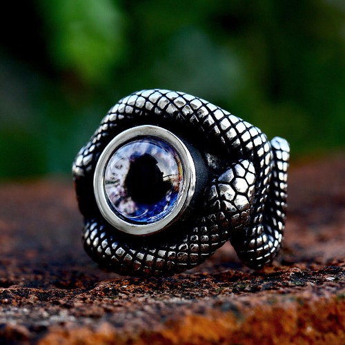 Devil's Eye Stainless Steel Snake Ring - Purple / 10
