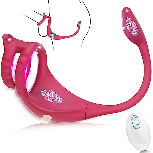 Vibrating Penis Ring Taint Stimulator with Mini Bullet, Remote Control Wearable Vibrator Anal Plugs Couples Sex Toys, Small Anal Trainer Silicone Butt Plug with Cock Rings, Anal Beads Sex Toy (Red) - Red