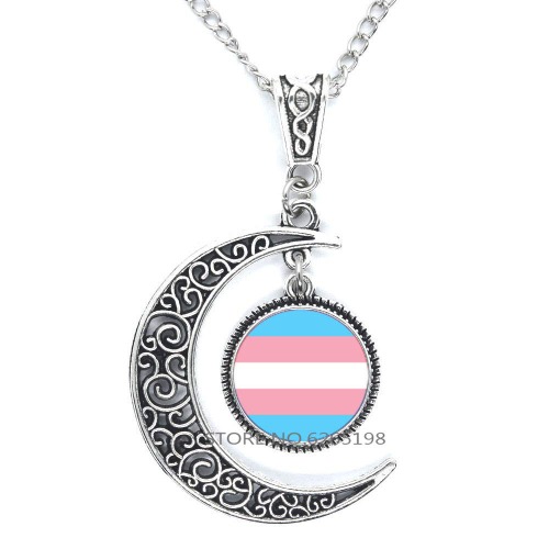 Gxoloa Transgender Pride Necklace,Transgender Flag,Transgender Jewelry, LGBTQ Necklace,Pride Jewelry,N186 - 