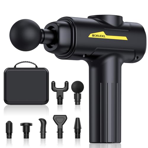SORUDEL Massage Gun,Massage Gun Deep Tissue for Pain Relief with 7 Massage Heads & 6 Speeds and Carrying Case (Black) - Black