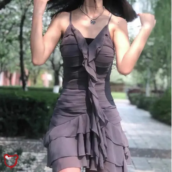 'Grey Ruffles Grunge Dress'
