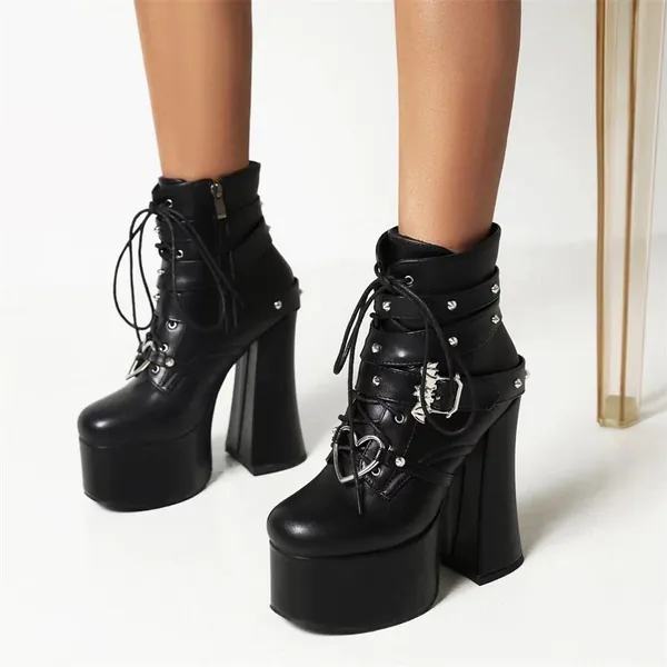 Gothic Chunky Punk Plateau Ankle Boots - Super High Heels Lolita Boots - Cosplay High Platform Boots - High Wedges Ankle Boots Schuhe
