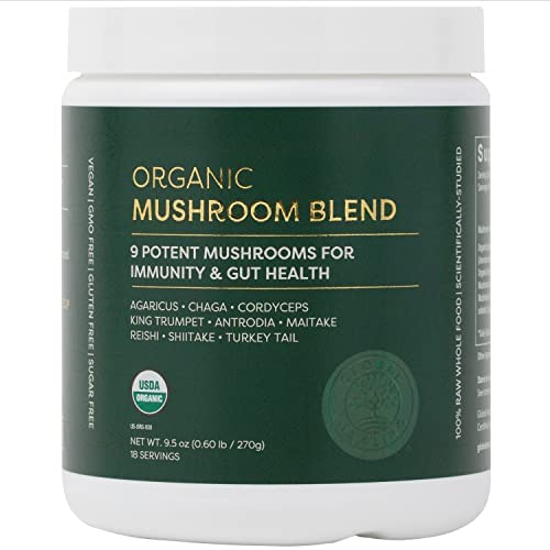 Mushroom Powder Supplement 9.5 Ounces - Cordyceps, Chaga, Reishi, Turkey Tail Mushroom for Immune and Gut Health - Nootropic Focus Supplement Superfood