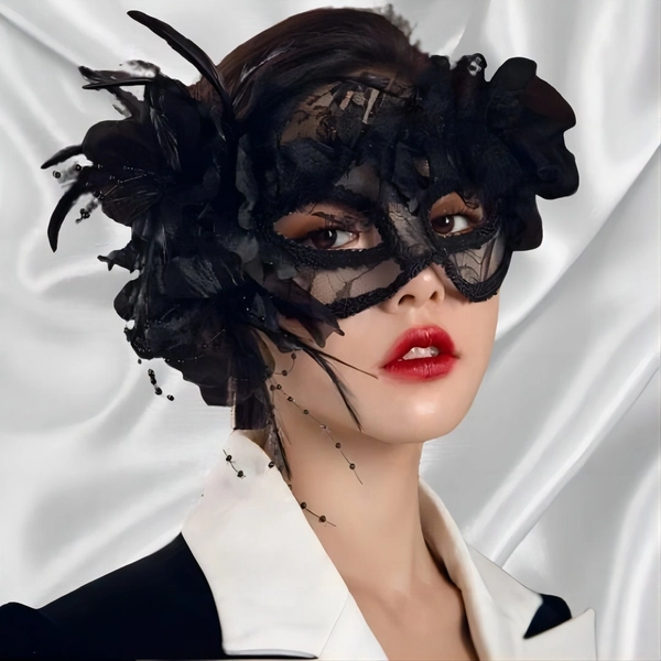 Black Lace Masquerade Mask,Masquerade Mask, Black Masquerade Mask Flowers, Black Feathers , Headdress, Fascinator, Headpiece