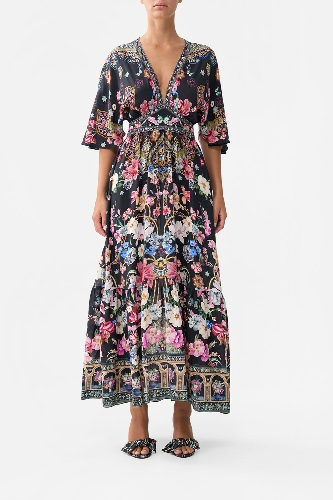 Camilla Waisted Dress With Hem Ruffle Midnight In Monserrate