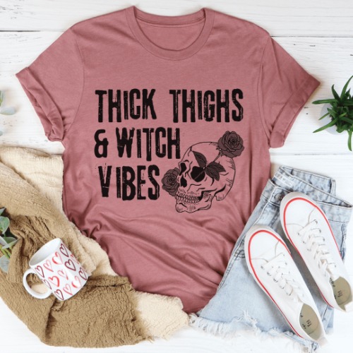 Thick Thighs & Witch Vibes Tee - Mauve / XL