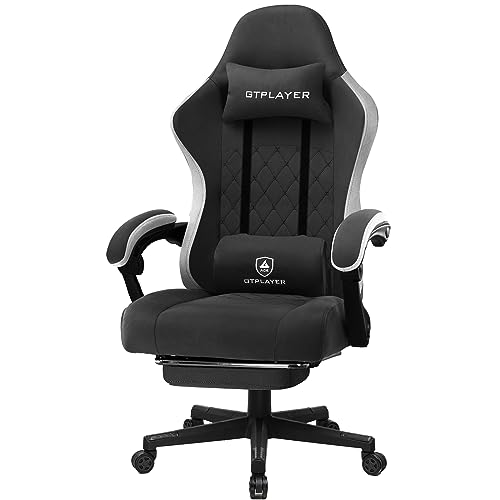 GTPLAYER Gaming Chair with Footrest Fabric Office Chair with Pocket Spring Cushion and Linkage Armrests, High Back Ergonomic Computer Chair with Lumbar Support Task Chair (Black) - Black