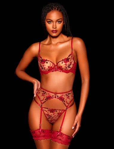 👙 Whitney Sparkling Red 3 Piece Lingerie Set 🔥
