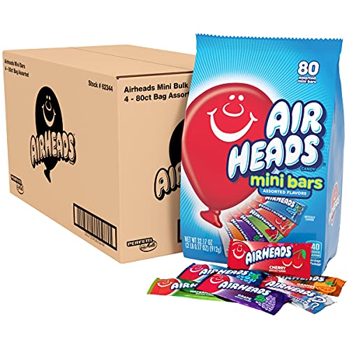 Airheads Candy Mini Bars, Assorted Fruit Flavors, Individually Wrapped, Non Melting, Party, Pantry 80ct Bag, Box of 4 Bags - Variety - 80 Count (Pack of 4)