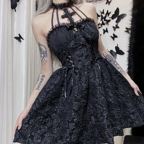 Trendy Girdling Goth Lolita Dress with Cross - Color 0 / L