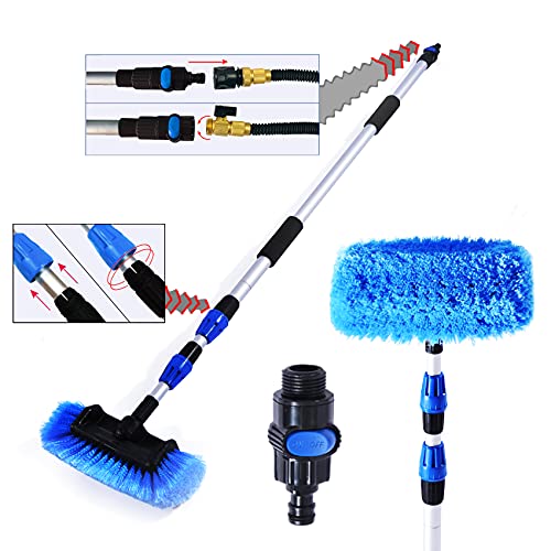 Zolker 5-12 Foot (20ft Reach) Deluxe Flow Through Car Wash Brush,Long Handle Telescopic Extension Pole Brush; Solar Panel Cleaning Brush; Soft Bristles Head Cleaning RV;Boat;Solar Panel, Deck,Floor