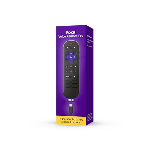 Roku Voice Remote Pro (2nd Ed.) | Rechargeable TV Remote Control with Hands-free Voice Controls, Backlit Buttons, & Lost Remote Finder - Replacement Remote Compatible with All Roku TV, Players & Audio - Black