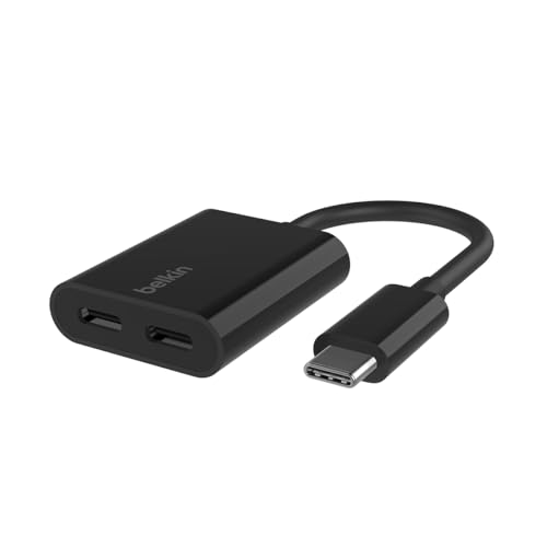 Belkin RockStar USB-C Audio + Charge Adapter, Headphone Adapter w/ USB-C 60W Power Delivery Fast Charging for iPhone, iPad Pro, Galaxy, Note, Google Pixel, LG G6, Sony Xperia, OnePlus, & More - Black - USB-C Audio + USB-C Charge - Black