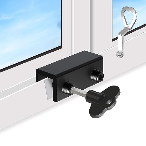 4 Pack Window Locks Door Security Bar for Vertical & Horizontal Sliding Door Locks - Window Stoppers Child Safety Locks Heavy Duty Aluminum Alloy Inside Window Track for Home Improvement, Protection - Black 4 Pack