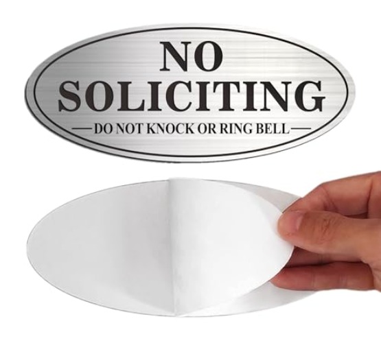 No Soliciting Sign, 2 Pack Self-Adhesive Aluminum Metal No Solitation Do Not Knock or Ring Bell Sign, 7.0 x 3.0 inches Fade Resistang Signs for Office and Home (Brushed Nickel/Black) - SILVER-BLACK No Soliciting Sign 2