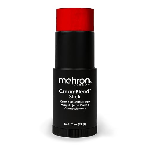 Mehron Makeup CreamBlend Stick | Face Paint, Body Paint, & Foundation Cream Makeup | Body Paint Stick .75 oz (21 g) (Red) - Red - 0.75 Ounce (Pack of 1)