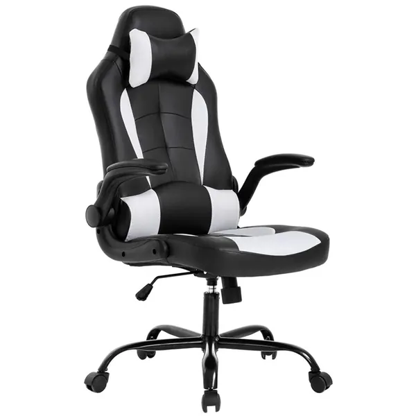 BestOffice PC Gaming Chair Ergonomic Office Chair Desk Chair with Lumbar Support Flip Up Arms Headrest PU Leather Executive High Back Computer Chair for Adults Women Men (White) - White