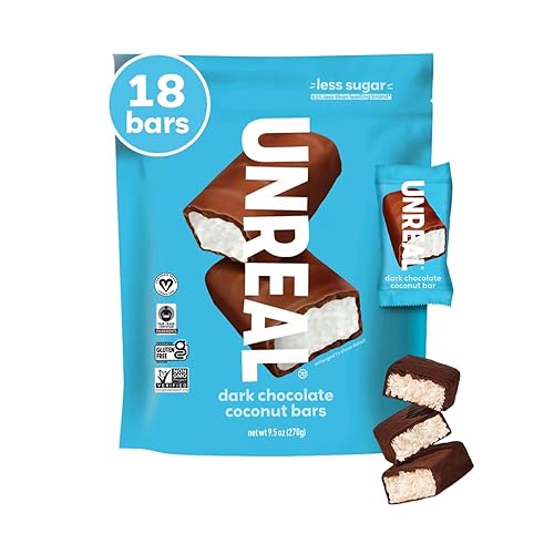 UNREAL Dark Chocolate Coconut Bars (Value Size Bag) | Vegan, 3g Sugar, & 3 Simple Ingredients | Non-GMO, Gluten Free, & Fair Trade | 9.5oz - Dark Chocolate Coconut - 1 Value Bag (Pack of 1)