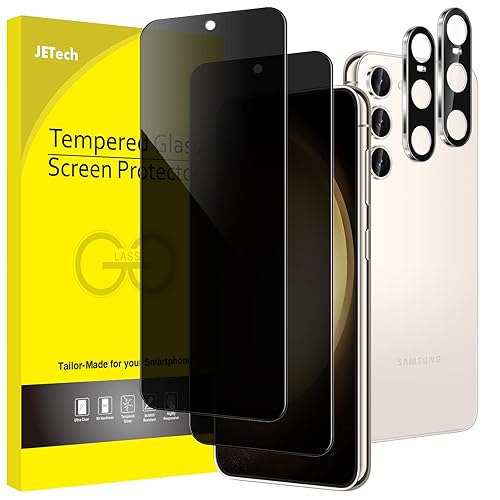 JETech Privacy Screen Protector for Samsung Galaxy S23 5G 6.1-Inch with Camera Lens Protector, Anti-Spy Tempered Glass Film, Fingerprint ID Compatible, 2-Pack Each
