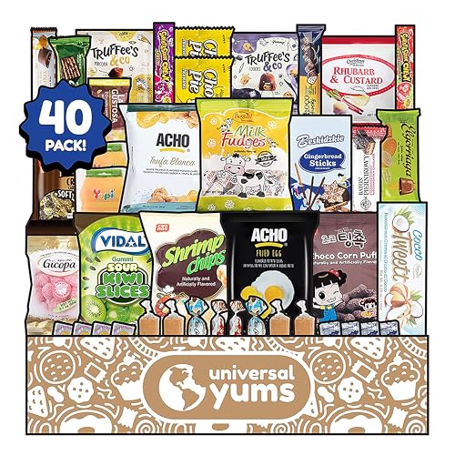 Universal Yums International Snack Box | Variety Pack Of Chips, Candy, Chocolates, And Snacks From Around The World | Foreign Snacks For Office, Family, Gifts, And Parties | (40 Exotic Snacks) - 40 Count