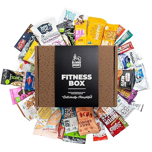 High Protein Healthy Snacks Fitness Box: Mix Of Natural Organic Non-GMO Protein Bars Cookies Granola Mix Jerky Nuts Premium Care Package - Deluxe Fitness Box