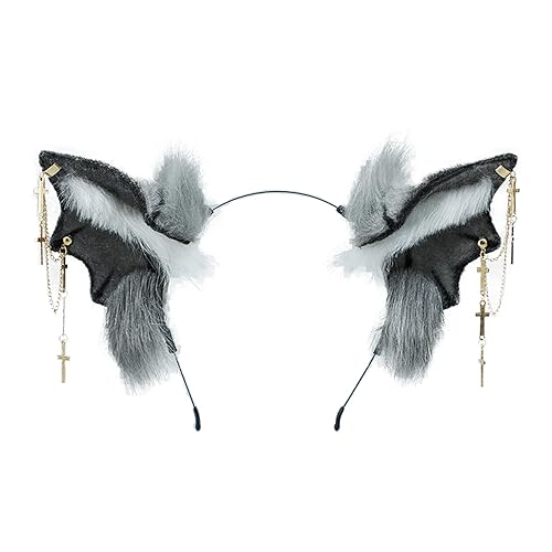 Faylay Dog Ear Women Faux Fur Headband Cosplay Headwear Animal Ears - Gray