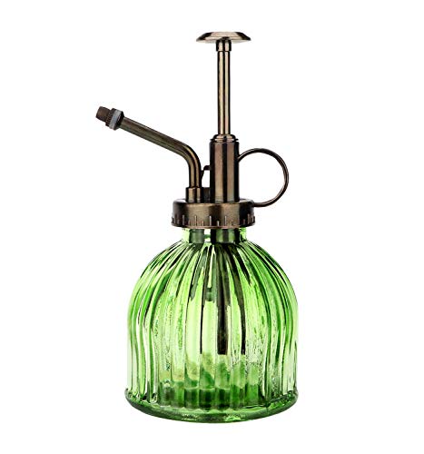 Glass Plant Mister Spray Bottle 200ML, Yebeauty Spray Mister for Plants Vintage Style Decorative Watering Spray Bottle for Indoor Gardening with Top Pump, Green - Green