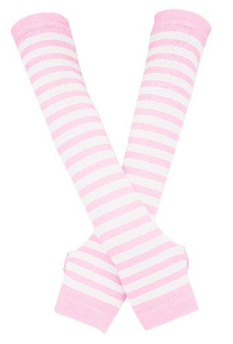 Punk Gothic Rock Long Arm Warmer Fingerless Gloves - Pink White